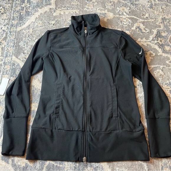 Nike Black Running Jacket with Technical Fabric and Standing Collar - Picture 1 of 4